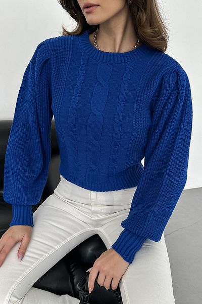 nosia fashion Pulover tricotat albastru Saks cu mâneci prințesă