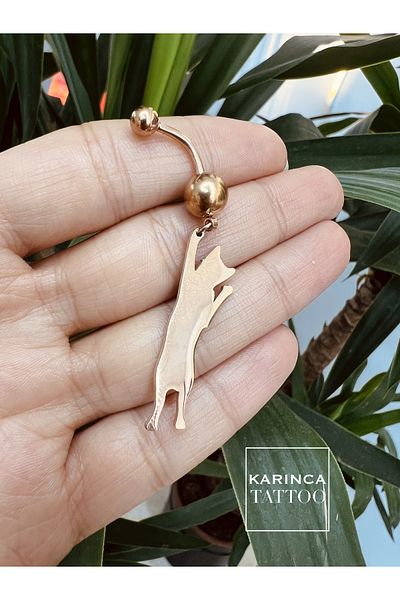 Karınca Piercing Cat Dangle Rose Belly Piercing (Ant Tattoo)
