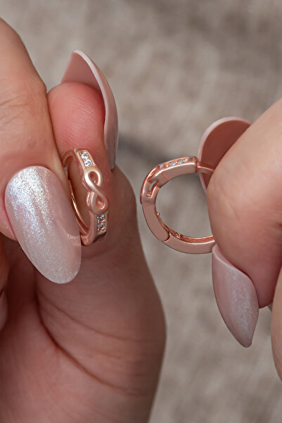 Nereze 925 Ayar Gümüş Rose Kaplama Sonsuzluk Detay 15 mm Halka Küpe