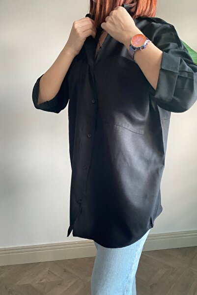 Ded COLLECTION Kadın Salaş Oversize Siyah Gömlek