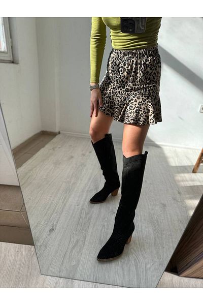 SHOEBOURNE Cizme lungi de vară perforate tăiate cu laser din piele intoarsa neagra