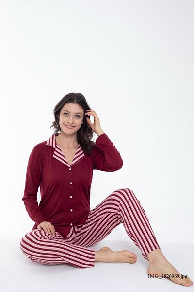 Pijamoni Silk Milan Elite - طقم بيجامة نسائي بأكمام طويلة وأزرار أمامية مصنوع من الخيزران والفيسكوز