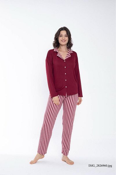Pijamoni Silk Milan Elite - طقم بيجامة نسائي بأكمام طويلة وأزرار أمامية مصنوع من الخيزران والفيسكوز