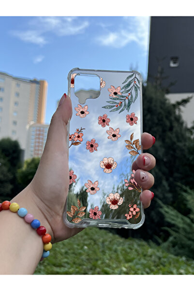 Coco Aksesuar Samsung Galaxy M32 Uyumlu Aynalı Çiçek Desenli Darbe Kamera Kor...