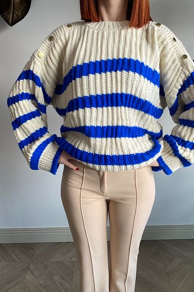 Ded COLLECTION Pulover tricotat casual de damă Saks cu dungi albastre