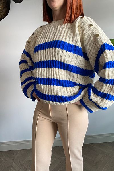 Ded COLLECTION Pulover tricotat casual de damă Saks cu dungi albastre