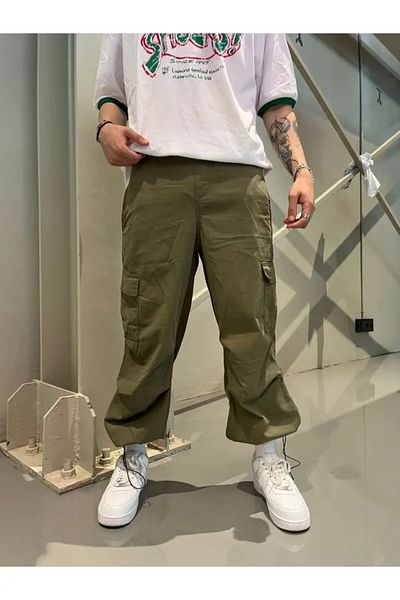 Violon Parachute Fabric Khaki Green Unisex Trousers with Cargo Pockets