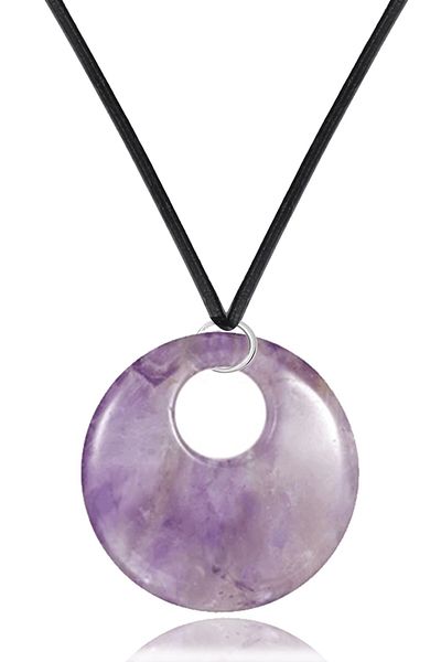 Tesbih Atölyesi Certified Leather String Natural Amethyst Stone Necklace