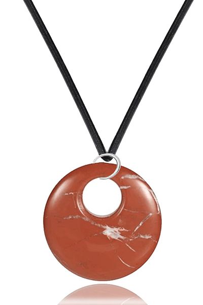 Tesbih Atölyesi Certified Leather String Natural Red Jasper Stone Necklace