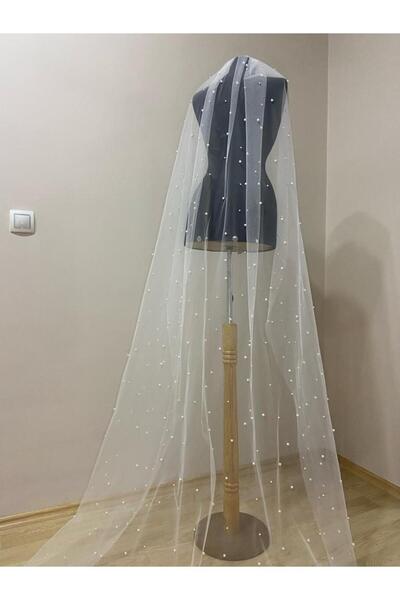 ZEN DUVAK طرحة زفاف بطول ثلاثة أمتار مع لؤلؤ أبيض وإبزيم