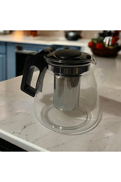 Halisdemir 1,5 Lt Çelik Süzgeçli Borasilikat Cam Demlik Isıya Dayanıklı Cam Ç...