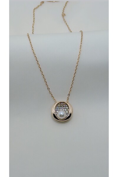 By Semra XUPİNG VİP SERİ İNCİLİ ZİRKON TAŞLI ROSE GOLD ÇELİK KOLYE