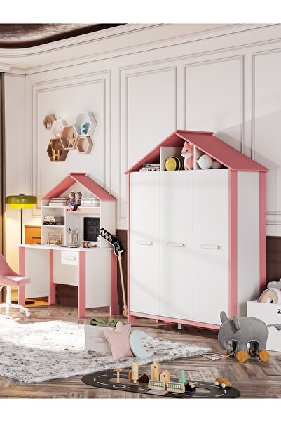 Meltem Smart Cozy Pembe Çocuk Odası Üç Kapılı Dolap