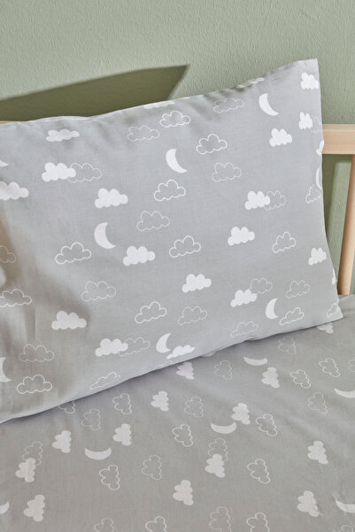 Karaca Home Gray Cloudy Baby Pillow and Sheet Set