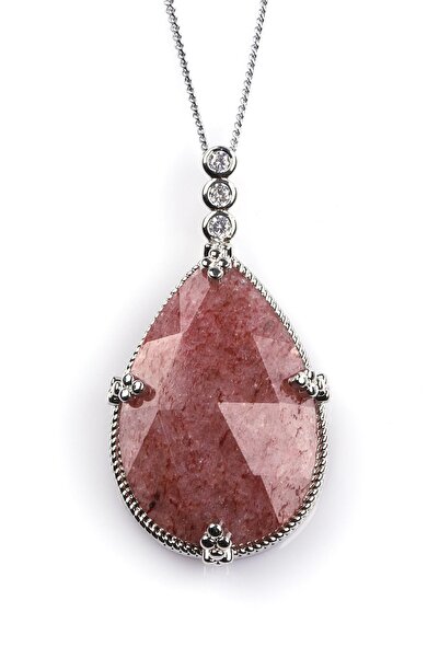 Alibaba Doğaltaş قلادة من حجر الكوارتز الطبيعي بالفراولة