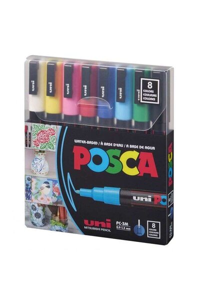 UNİ-BALL Uni-Ball Markör Boyama Kalemi Posca 0.9-1.3 Su Bazlı Ana Renk 8 Renk...
