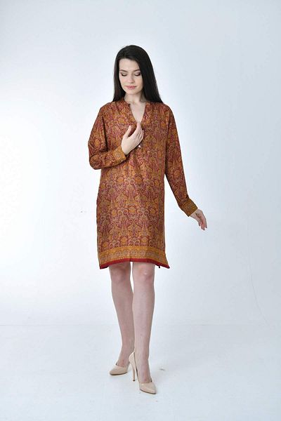 Gezgin tekstil ve aksesuar Stylish Knee Length Dress Ethnic Patterned Silk (STYLISH KNEE LENGTH DRESS ETHNIC PATTERNED SILK)