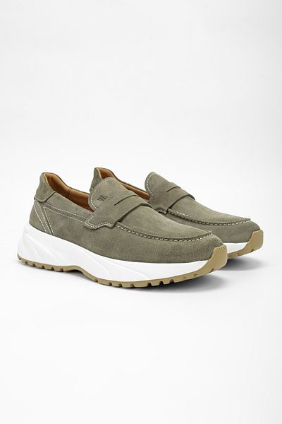 Valmenti Runo Men's Khaki Suede Genuine Leather Loafer Shoes