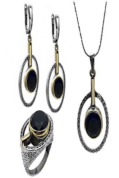 Doğan Silver 925 Ayar Gümüş Safir Taşlı Özel El İşi Dövme Tasarım Otantik Üçl...