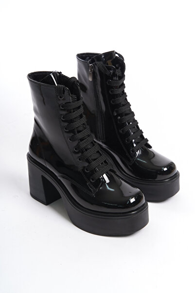 Moda Değirmeni Μαύρα λουστρίνι γυναικείες μπότες BG1142-116-0002