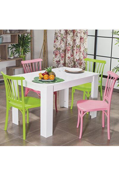 MOBETTO Arda / Violet Pembe-Yeşil Mutfak Masa Takımı 4 Sandalye 1 Masa