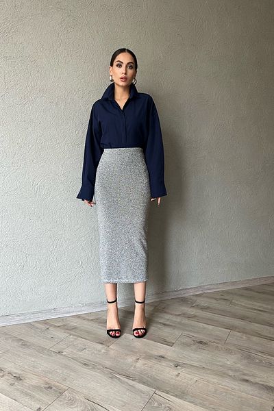 Seda Yalçın Atelier Silver Glitter Pencil Skirt with Elastic Waist