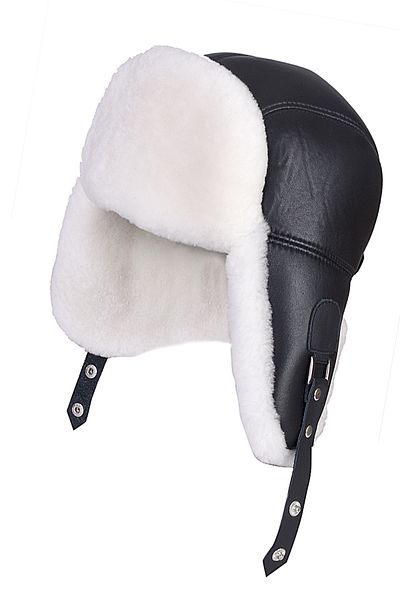 fubileather Genuine Leather Unisex Gray Fur Buckle Pilot Leather Hat