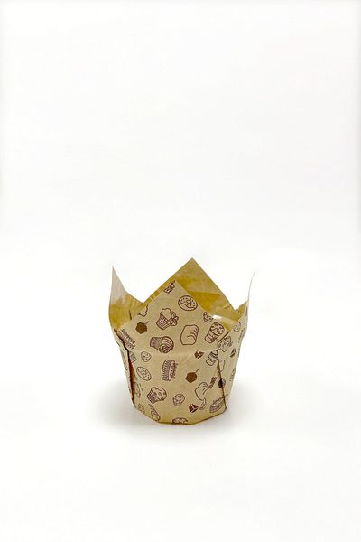 Trend Hediye Sepeti 50 Pieces Thick Tulip Capsule Kraft Cake Patterned Muffin Cake Mold, Oil Paper Tulip Inside