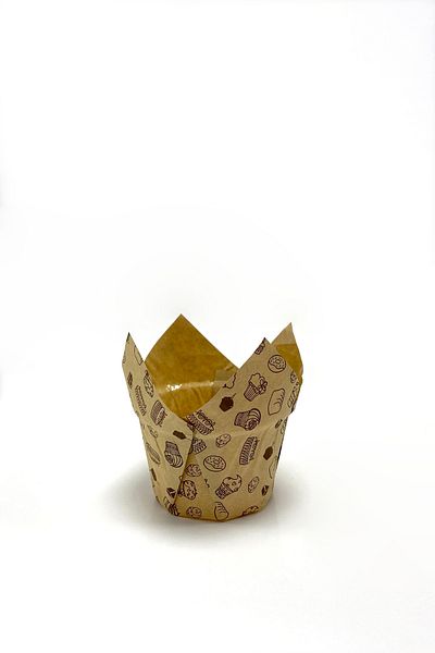 Trend Hediye Sepeti 50 Pieces Thick Tulip Capsule Kraft Cake Patterned Muffin Cake Mold, Oil Paper Tulip Inside