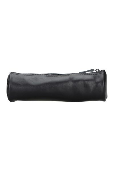 PLM Real Leather Pencil Case, Handmade Zippered Case, Black