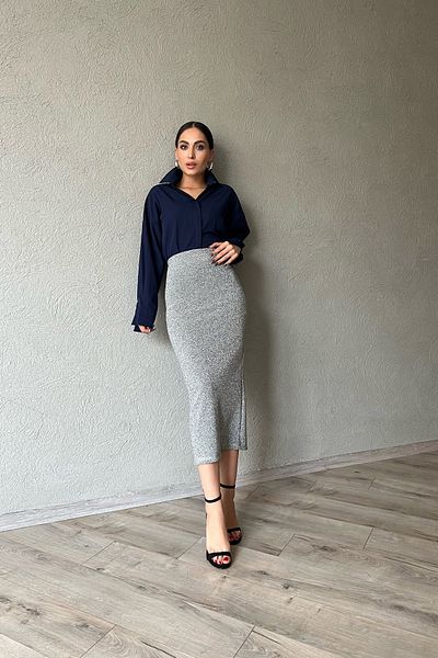 Seda Yalçın Atelier Silver Glitter Pencil Skirt with Elastic Waist