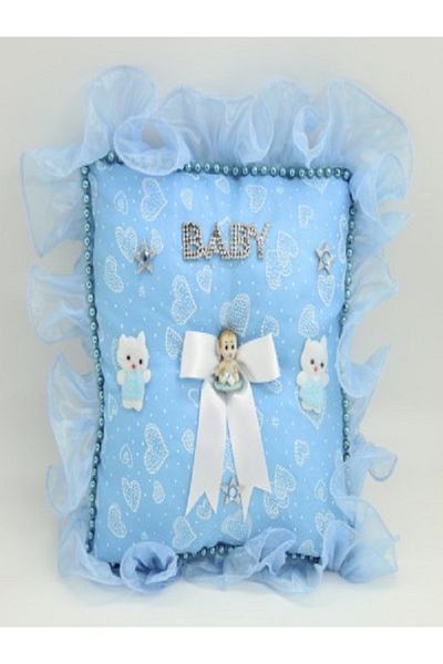 Kazanabil BABY WRITTEN BABY BOY JEWELRY PILLOW SQUARE BLUE