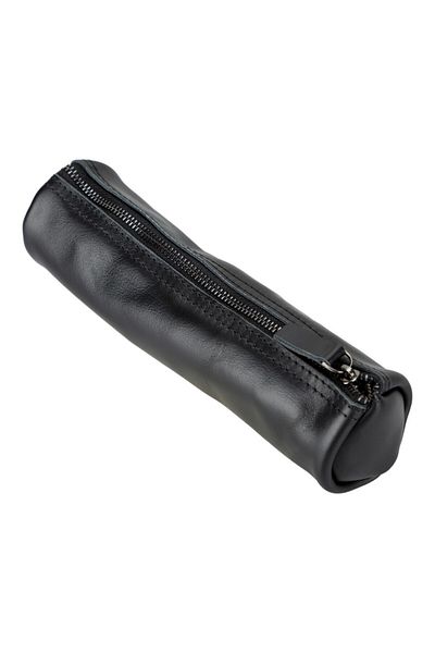 PLM Real Leather Pencil Case, Handmade Zippered Case, Black