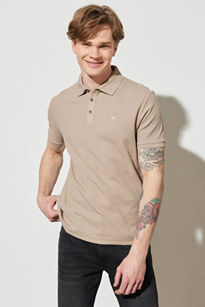 WRANGLER Ανδρικό μπλουζάκι Polo Neck Regular Fit Beige 100% βαμβάκι W231325614