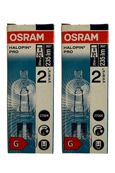 Osram Halopin Pro 20W (25W) 2700K (Sarı Işık) G9 Duylu Halojen Ampul (2 Adet)