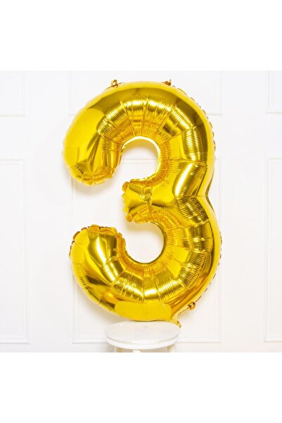 BİDOLUMUTLULUK Foil Balloon Number 3 Helium Balloon 76 Cm Gold Color - 1 Year...