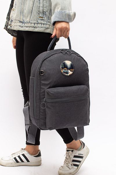 MUCCO Dark Gray Unisex Waterproof Bondit Fabric Wide Changeable Illustration Casual Backpack