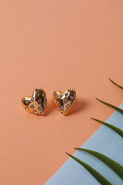 Elika Silver Women's Jewelled Heart Model Bijouterie Earrings