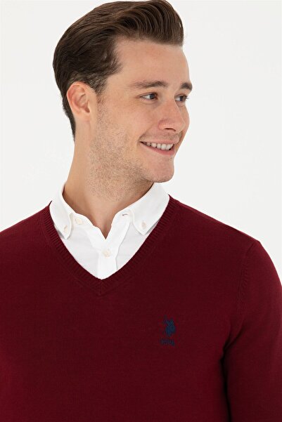 U.S. Polo Assn. Ανδρικό πουλόβερ Claret Red Basic