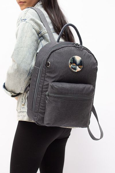 MUCCO Dark Gray Unisex Waterproof Bondit Fabric Wide Changeable Illustration Casual Backpack