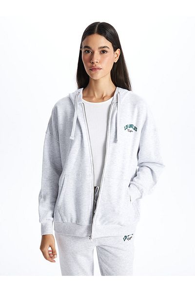 LC Waikiki Women - Hooded, Printed Long Sleeve, Zippered Sweatshirt