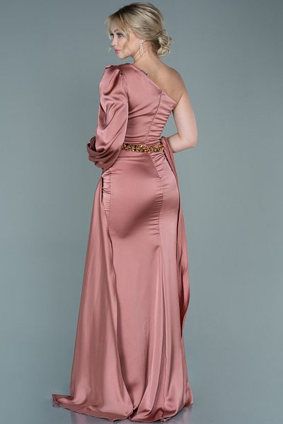 Abiyefon Onion Shell One Sleeve Slit Long Satin Evening Dress ABU3424