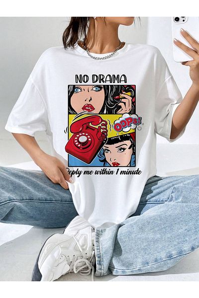 trendgar NO DRAMA εμπριμέ λευκό μπλουζάκι