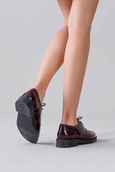 GNS Shoes Hakiki Rugan Deri Bordo Kadın Ayakkabısı Oxford