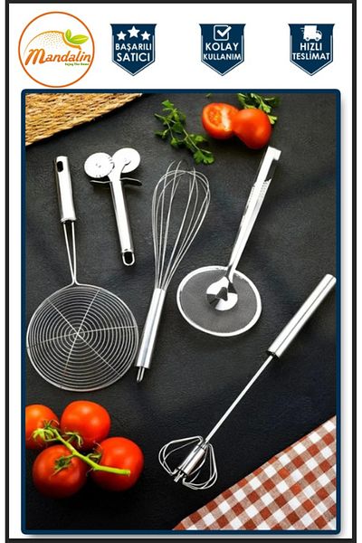mandalin reklam Steel Colander Colander Strainer Frying Donut Tongs 2-Headed Pizza Cutter Steel Push Beater