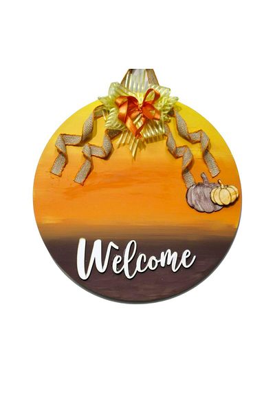 Mixperi Orange Brown Welcome Hand Painted Door Ornament