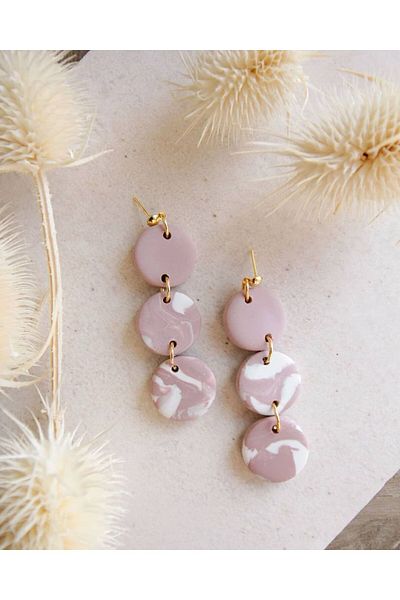 TREND Lilac Marble Patterned Triple Light Polymer Clay Earrings