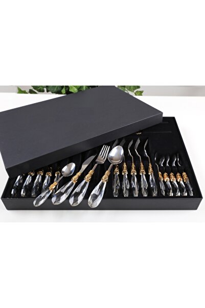 BULUTHOMEAKSESUAR طقم شوكة وملعقة كريستال مكون من 24 قطعة