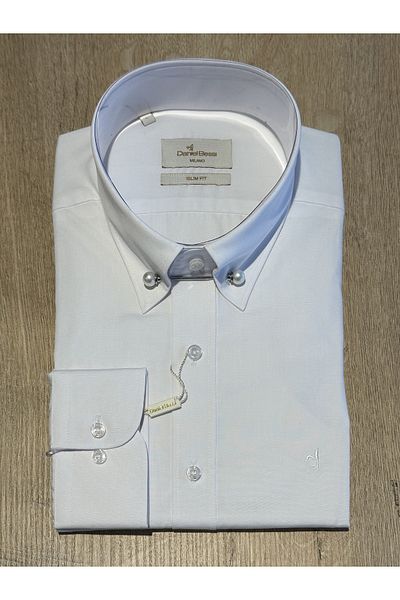 Daniel Bessi Ανδρικό πουκάμισο με μακρύ μανίκι Slim Fit Collar Needle White Cotton