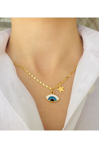 KOALA COMPANY Gold Color Evil Eye and Star Detailed Necklace 40 cm + 5 cm